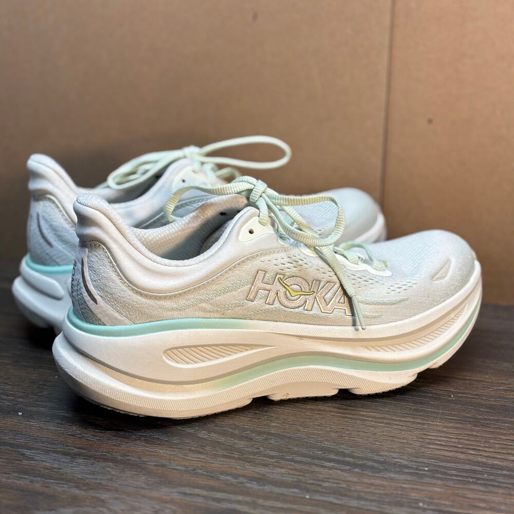 HOKA Bondi 9 Womens 8.5 B Truffle Salt Sea Glass Running Shoes 1162012-TLSL